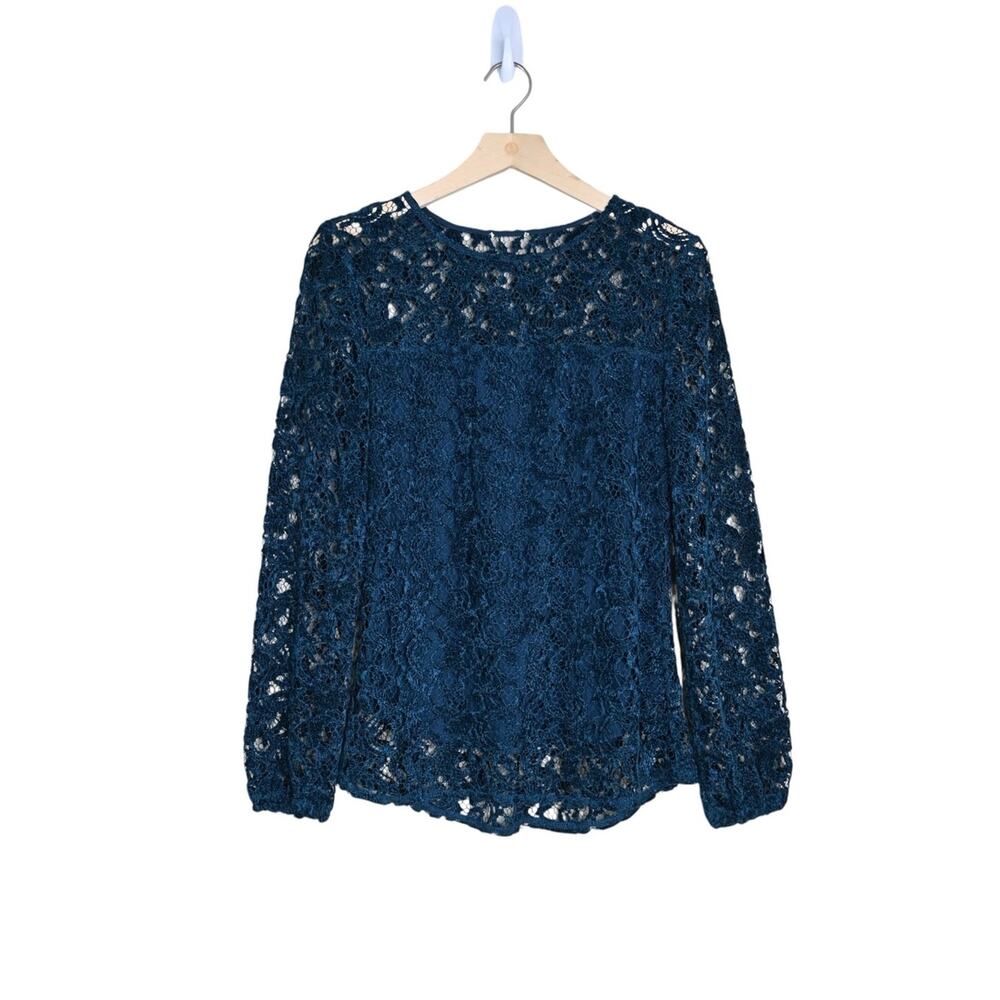 Sundance Women's S Teal Lace Long-Sleeve Blouse - Picture 2 of 8